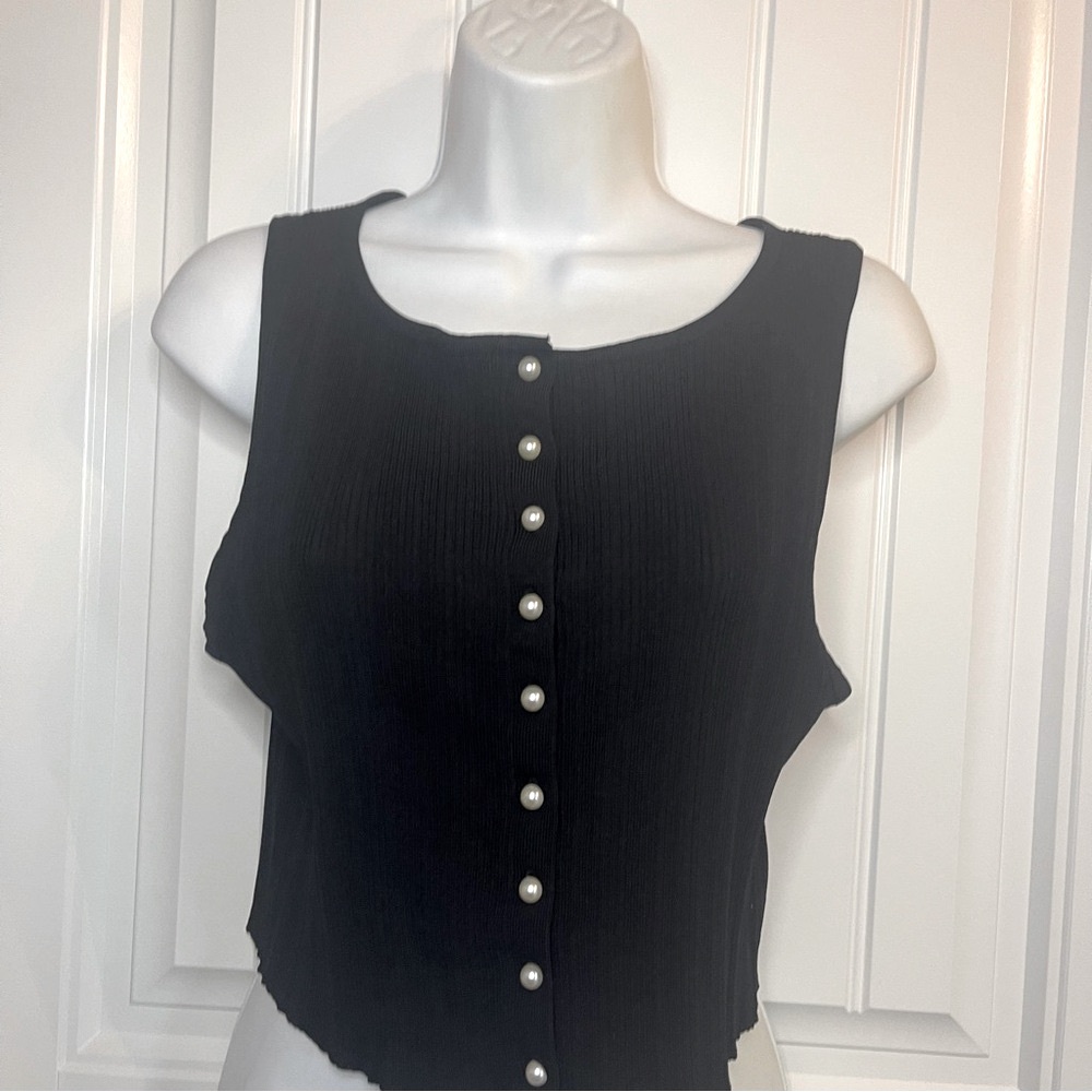 Christian Lacroix Black Tank Top With Pearl Buttons NWT